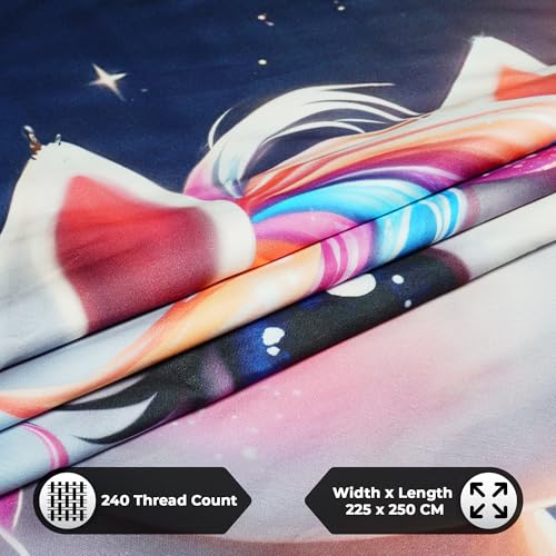 Image of 240 TC Cotton Double Bedsheet for King Bed (225x250 Cm) | 7D Digital Printed Double Bedsheet with 2 Pillow Covers | Soft, Wrinkle Packaging - Unicorn
