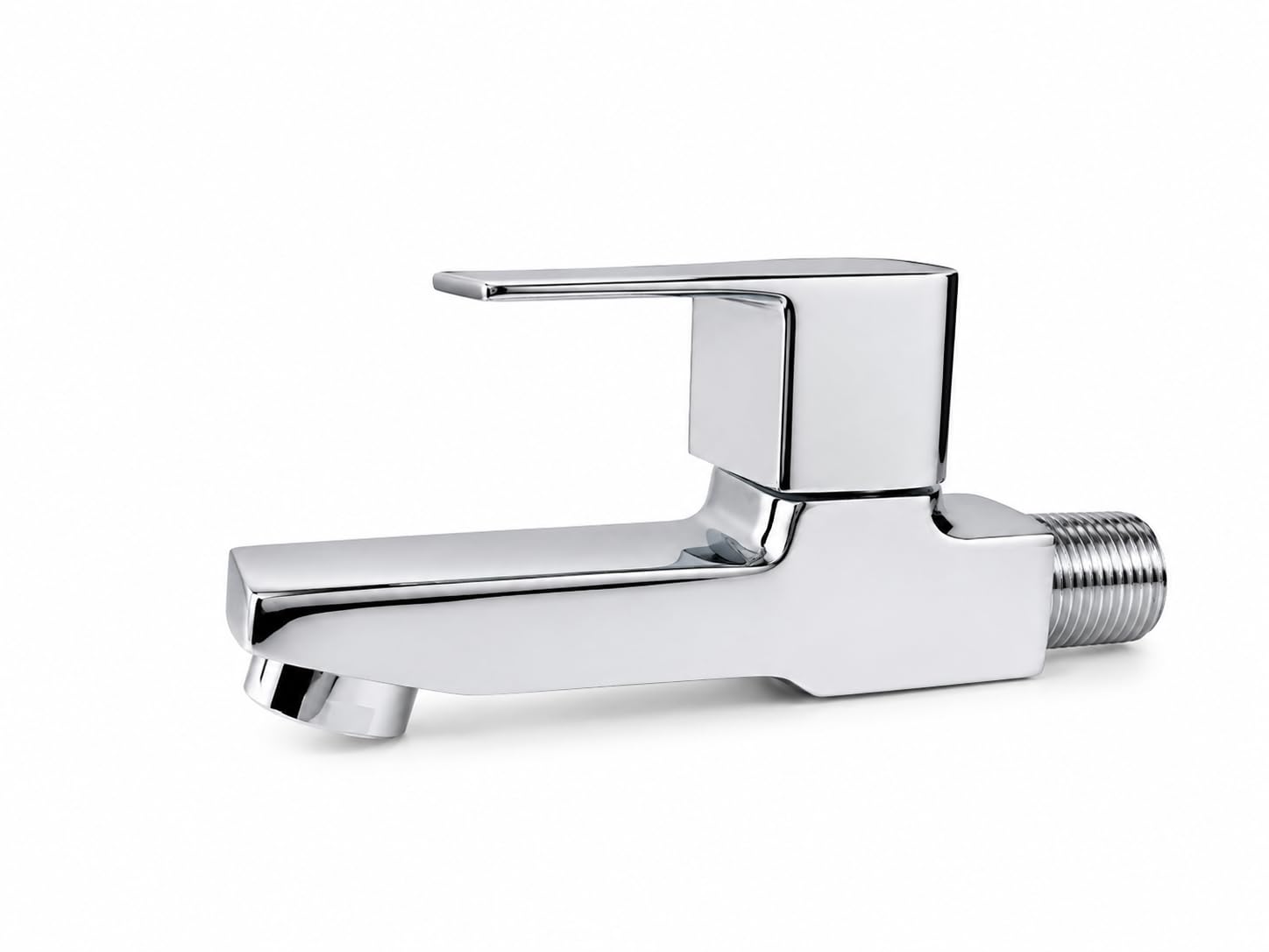 Long Body Brass Bib Tap Wall Mounted Bathroom Faucet with Single Lever | Handle Mirror | Chrome Finish Water Tap for Basin, Sink, Washing Area-image-2