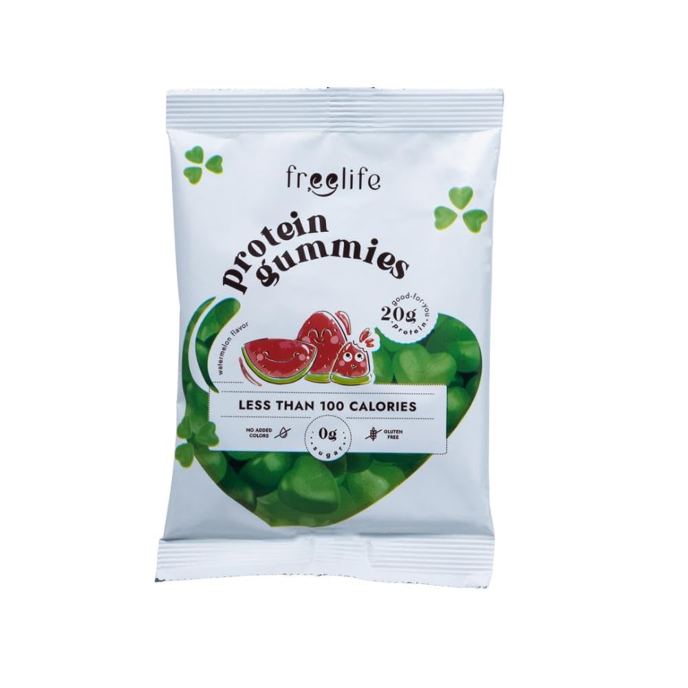 Free Life Watermelon Gummies, High Protein 20g - Gluten Free, Zero Sugar, Low Carb 4.5g, Snack, 32g Pack