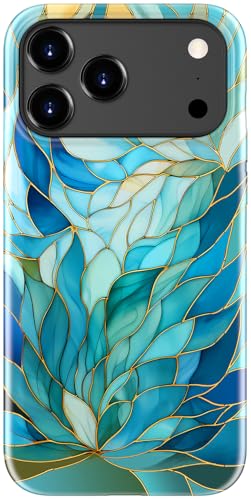 Image of Goodon for iPhone 17 Pro Case Cute - Wireless Charging Compatible - Dual-Layer Hard Shell + Silicone Cover - Protective Phone Case with Trendy Designs for Women - Blue Leaves Flower | Dual-Layer Hard Shell + Silicone, Slim Fit Protective Phone Cover with Wildflower Designs for Women Girls
