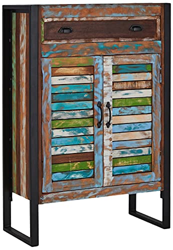 Image of APRODZ Reclaimed Wood Mauri 2-Door Shoe Cabinet with Drawer Storage Shoe Rack Organiser for Home