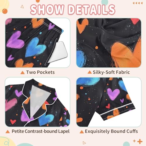 senya Color Blue Hearts 1 Satin Summer Pajama Sets Silk Short Sleeve Button Down Sleepwear3