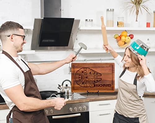 Millenium Falcon Cutting Board Fathers Day Gifts, Personalized Stars War Charcuterie - Serving Board, Customi Dad Gift, Custom Engraved Wood Plate, Unique Design, Usa Handcrafted Star Waars Board #TOP6