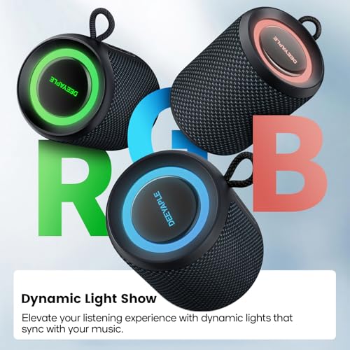 Image of Deeyaple Portable Bluetooth Speaker, IP67 Waterproof Mini Bluetooth Speaker Wireless V5.3 with Stereo Sound,All Day,TWS Pairing,LED Light,Gift for him /her (Blue Black)