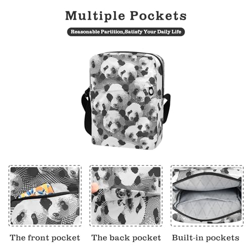 KLL Pointlism Pandas Black messenger bag crossbody Vegan Leather mens shoulder bag Casual Shoulder Hand Bag For Woman2