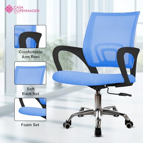 Image of Casa Copenhagen, Ergonomic Desk Chair Mesh Computer Chair with Lumbar Support Armrest Executive Rolling Swivel Adjustable Mid Back Chair - Powder Blue & Black Handle