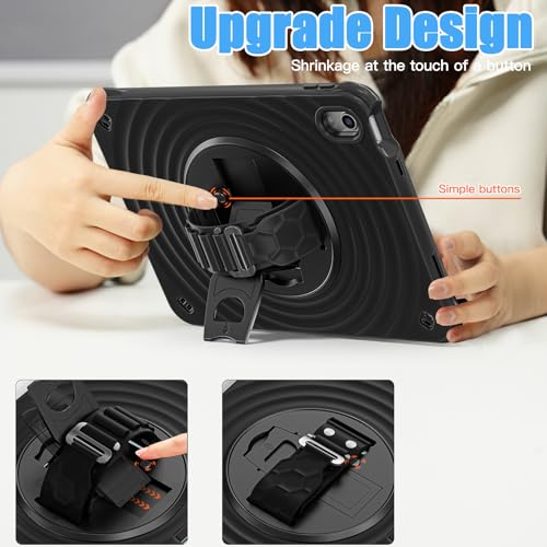 Image of Case Cover for Apple iPad (A16) 11th /10th Gen 2025 /2022, Rugged 3 Layer Case for Apple iPad 11th /10th Gen 2025 /2022 with Rotating Kickstand and Shoulder Strap, Black