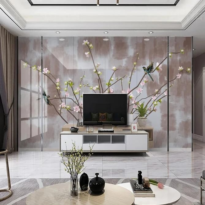 Peintures murales salon TV papier peint photo fleurs roses chinoises 3D
