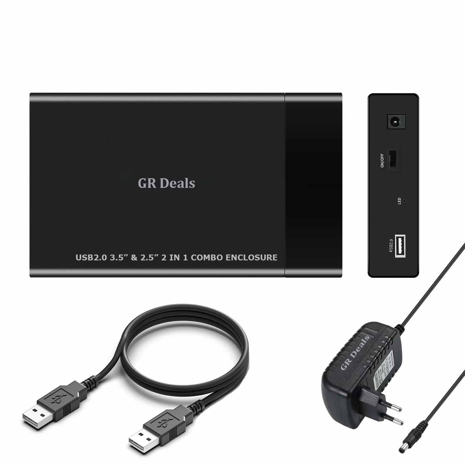 GR Deals USB 2.0 2 in 1 External Hard Drive Casing for 2.5″ & 3.5″ Sata Hard Drives Dual 2.5 inch and 3.5 inch HDD Enclosure. (USB 2.0 Enclosure CASE) 2in1 Combo Enclosure. Black.-image-24