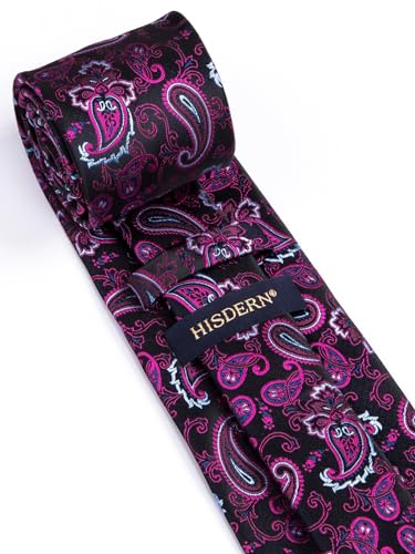 Image of HISDERN Ties for Men Paisley Tie and Pocket Square Woven Classic Floral Mens Ties Handkerchief Set Wedding Party Necktie