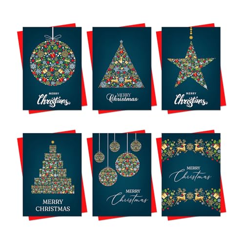 Christmas Cards 2025 30 Pack Xmas Cards Multipack Assortment of Luxury Designs Gold Christmas Tree Star Bauble Style Xmas Cards