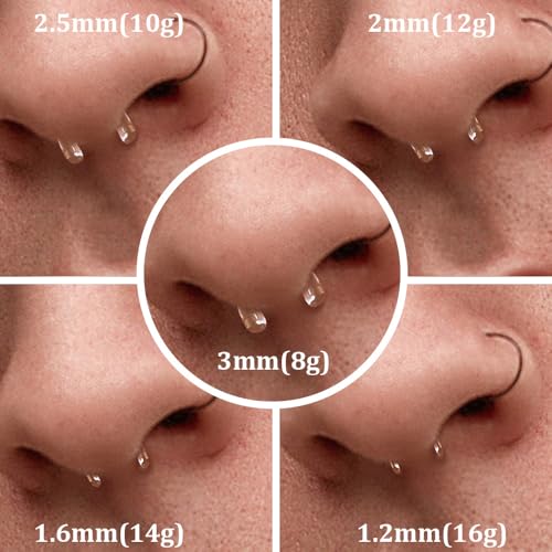 4pcs Glass Septum Retainers 16g 14g 12g 10g 8g, 2pcs Black & 2pcs Clear U-Shape Pincher Tapers with O-Rings for Work, Sports, Surgery, Hypoallergenic4