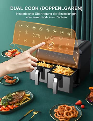 Innsky Dual Zone Hot Air Fryer, 2 Chamber No. 8 L, 8 Programmes, Double Air Fryer, Air Fryer with 2 Baskets, Deep Fryer Hot Air without Oil, Dual Cook, Synchronising Ready Technology, Shake Mode