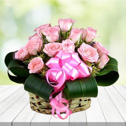 IFG's Beautiful Basket Arrangement of Pink Roses, 20 pcs Fresh Flowers - Same Day Delivery-image-22