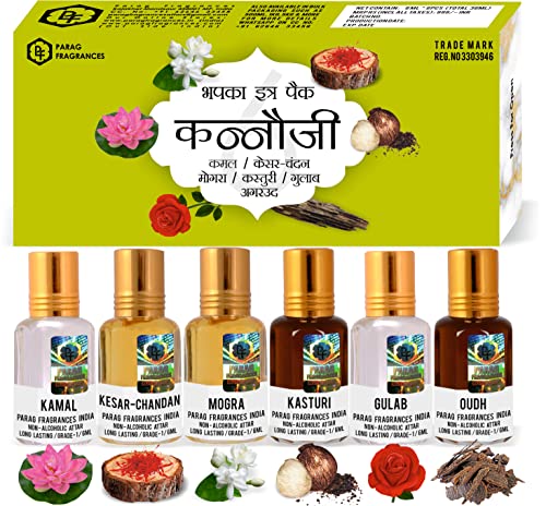 Parag Fragrances Natural & Premium Liquid Attar Gift Pack For Unisex (Kannauji 6×1)
