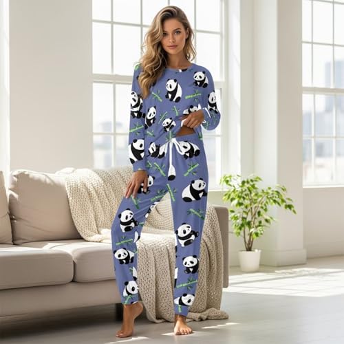 Image of Womens Lounge Set Long Sleeve Soft Pajama Sets Casual 2 Piece Pj Outfit Crewneck Sleepwear with Pockets Plus Size