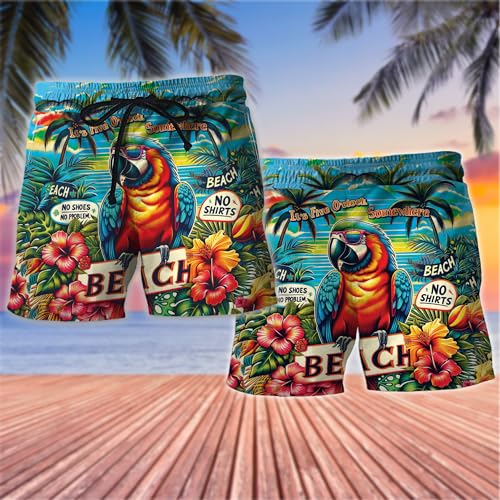 Parrot Lovers Men's Swim Trunks - Summer Hawaiian Shorts for Men, Men's Summer Bathing Shorts Set 283