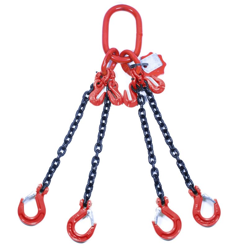 Catena di Sollevamento a 4 Bracci 8mm x 4m con Ganci a Forcella e Ganci Accorciatore - Catena di Ancoraggio ad Alta Resistenza - Catena di gru Robusta Classe 8