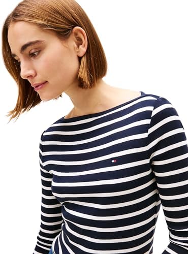 TOMMY HILFIGER Kadın Gömleği NEW CODY SLIM BOAT-NK 3/4SLV Shirt Nos Breton Desert Sky/Ecru L - Görsel 3