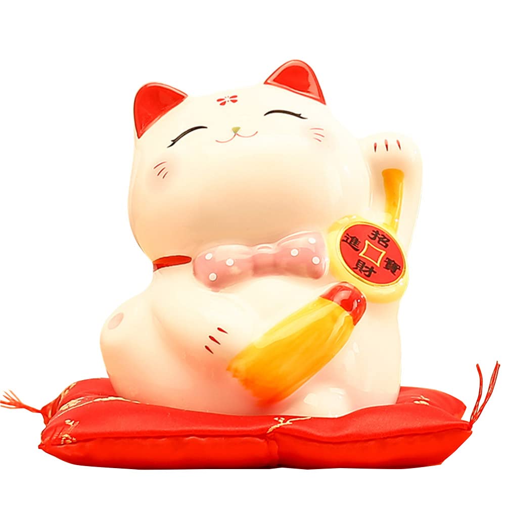Tgfer New 4.5' Cute Ceramic Maneki Neko Lucky Cat Coin Bank Style Fortune