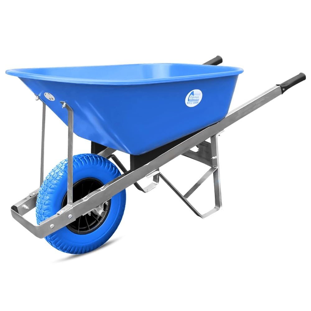 Wilcox Equimed Blue Equimed Garden Wheelbarrow - Large Trolley With 160L Plastic Bucket, Puncture-Proof Pu Wheel, Galvanised Frame (, Single Wheel)