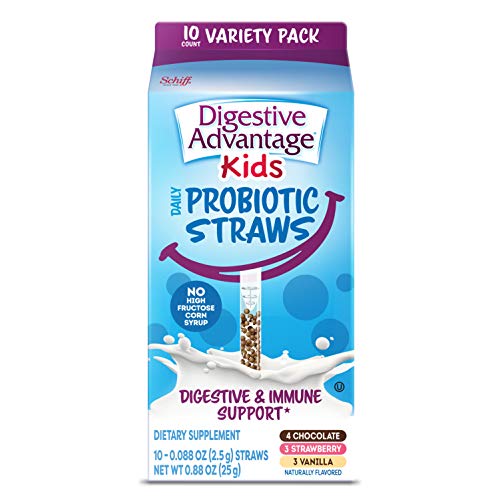 Digestive Advantage Kids Probiotic Straws for Digestive Health, Daily Probiotics for Kids, Support for Digestive & Immune Health, 10ct Box (10 Servings), Variety