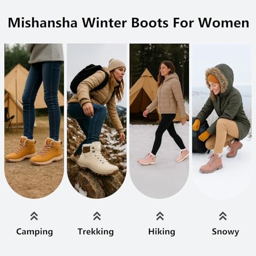 Image of Mishansha Snow Boots for Women - Waterproof Winter Hiking Boots with Warm Fur Lining, Anti-Slip Sole, Insulated Outdoor Cold Weather Booties