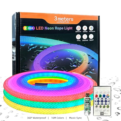 Image of 9.84ft LED Neon Rope Lights, Waterproof Music Sync Strip Lights with Remote & APP Control, USB-Powered Flexible Lighting for Christmas Halloween Decor, Gaming Room Bedroom Indoor Outdoor Decoration