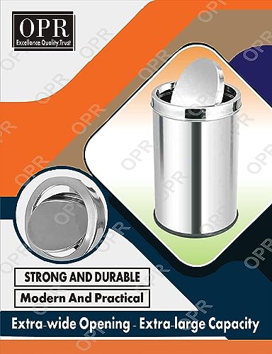 Image of OPR Stainless Steel Swing Dust Bin with Lid| Trash Can for Home, Kitchen, Washroom, Offices And Bathroom (10 X 14 in. -20 Liter)