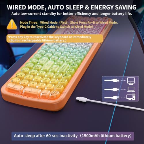 Image of Orange Light Up Keyboard Wireless,Clear Transparent Backlit Jelly Keycaps