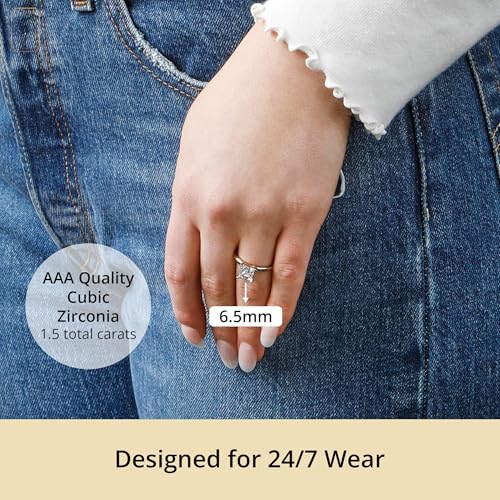 MAX + STONE 1.5 Carat Princess Cut Cubic Zirconia Solitaire Engagement Ring for Women in Solid 14k White or Yellow Gold 5.5 mm Square CZ Ring Size 5 to 93