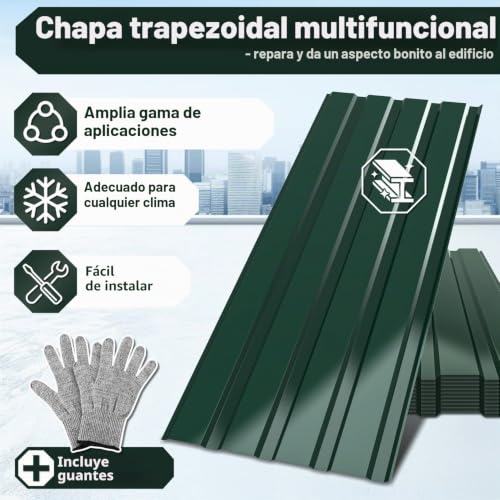 Chapa trapezoidal metálica verde para techo de garaje exterior y casetas 3