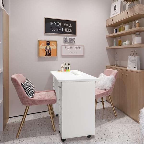 Double Edged Manicure Nail Table with Drawer (White)