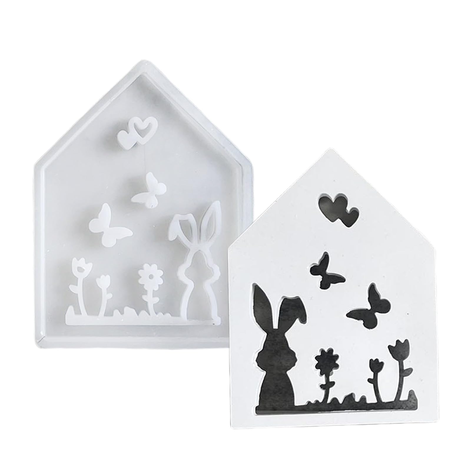 Jazuaiao Shape Silicone Molds with Bunnies Butterfly Flower Pattern for Holder Soap Making Gypsum Decoration Silicone Craft