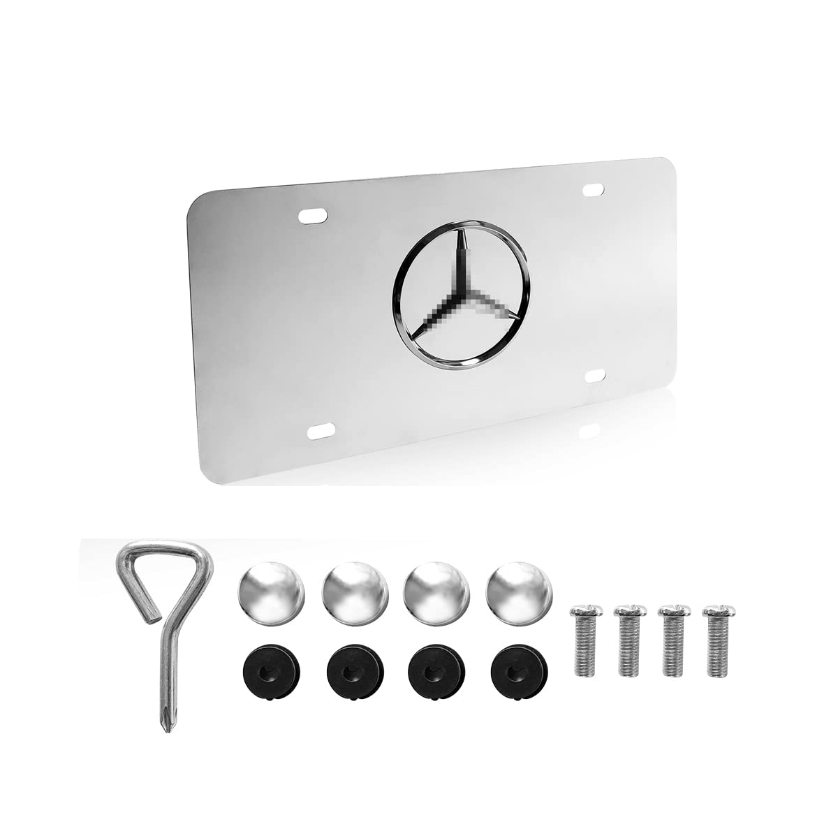 Photo 1 of 3D Chrome Stainless Steel Front License Plate for Mercedes Benz, License Plate with Matching Screw caps