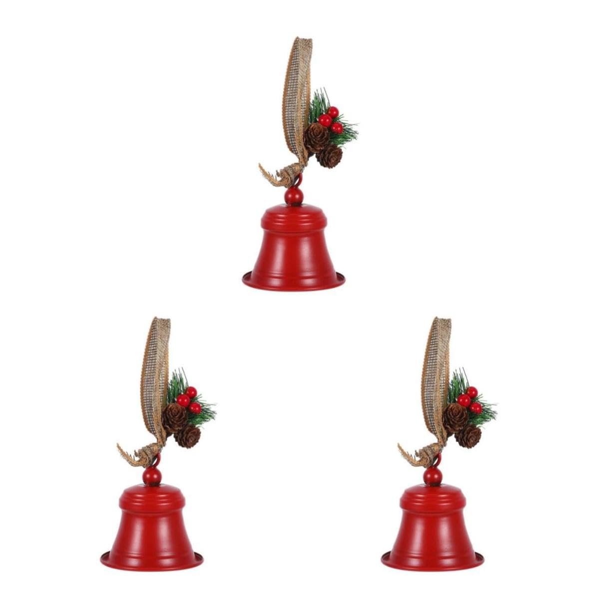 FRCOLOR 3 Pezzi Campanello Decorativo Natalizio in Ferro Rosso da Appendere