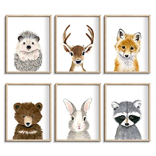 Image of Jungle Nursery Safari Animal Decor - Cute Fawn, Fox, Rabbit, Bear Wall Art - Unframed - 12"x16" For Baby Bedroom