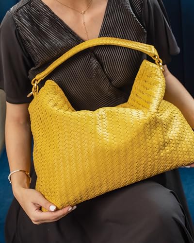 Image of Jild Hobo Style Woven Bag for Women - Soft Handmade Genuine Leather Work Tote Bag - Cross Body Womens Purse
