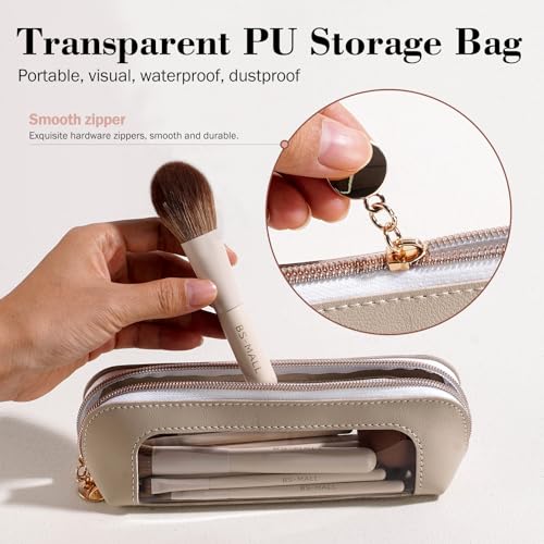 Image of BS-MALL 14 Pcs Makeup Brushes Set with 1 Pcs Makeup Sponge - Essential Foundation Powder Concealers, Eye Shadows, Blush Makeup Brushes with Travel Makeup Case (Beige)