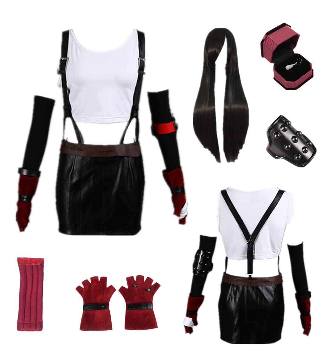 MANMICOS US size Tifa Lockhart Cosplay Costume tifa Women's wig suit
