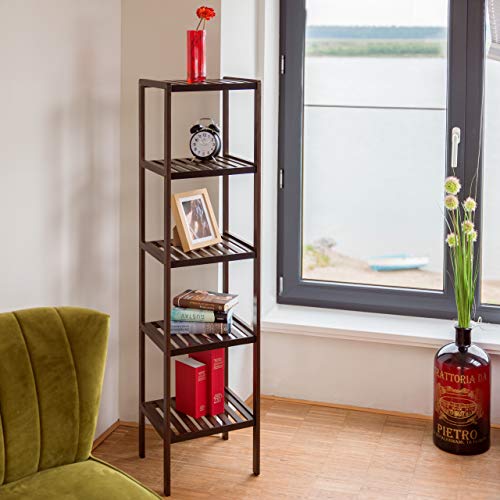 Relaxdays Bamboo Bath Rack, 5, HxWxD: 139.5 x 34.5 x 33 cm, Tall Freestanding Unit, Wooden Shelves, Dark Brown, 33 x 34.5 x 139.5 cm Relaxdays Bamboo Bath Rack, 5, HxWxD: 139.5 x 34.5 x 33 cm, Tall Freestanding Unit, Wooden Shelves, Dark Brown, 33 x 34.5 x 139.5 cm