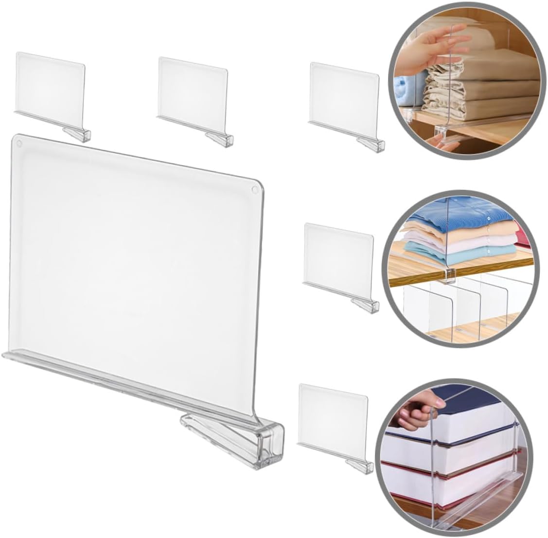 BESPORTBLE 6Pcs Clear Wardrobe Shelf Dividers Flexible Closet Storage Organizers for Clothes Towels Sweaters Reusable Vertical Separators to Maximize Space in Shelves and Closets