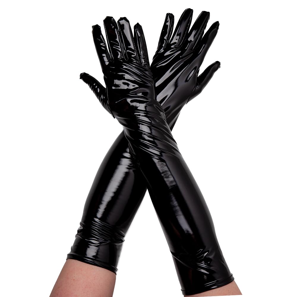 Wicked Costumes Ladies Long Sexy PVC Gloves - Black