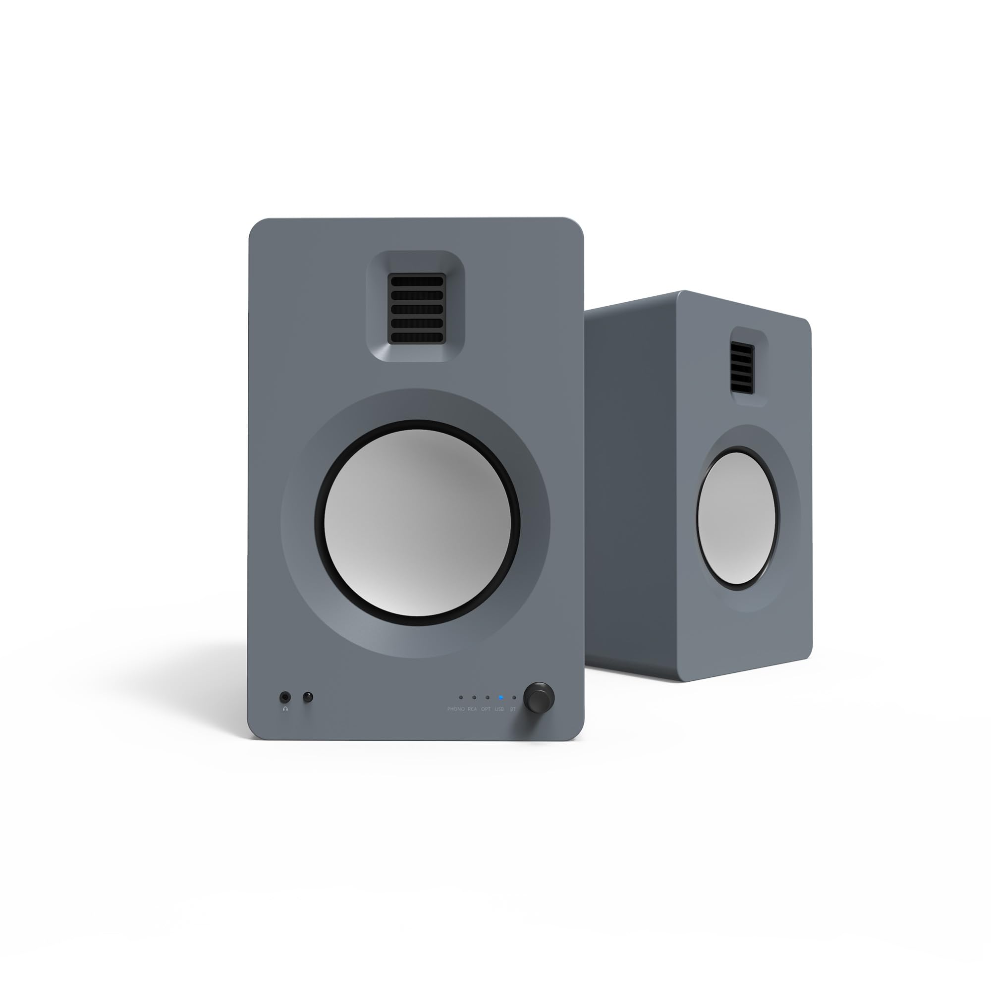 Kanto TUK Powered Speaker with Headphone Out | Built-in USB DAC | Dedicated RCA with Phono Pre-amp | Bluetooth | AMT Tweeter | 5.25" Driver | Pair | Matte Grey