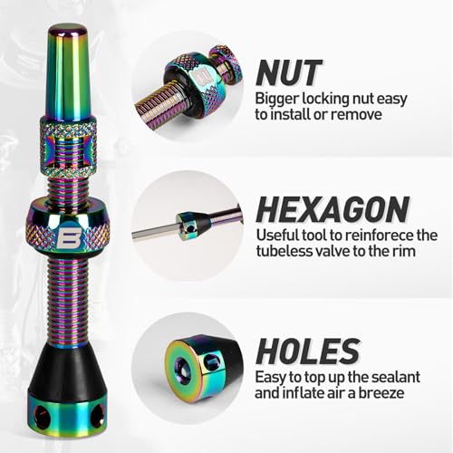 Image of BWSHLF Tubeless Presta Valve Stem 40 /44 /55 /60 /65 /80 /100 mm, Super Light Alloy Presta Valve Stem Kit with Valve Core Remover Tool and Valve Stem Caps - Multiple Color and Size Options(Pair)