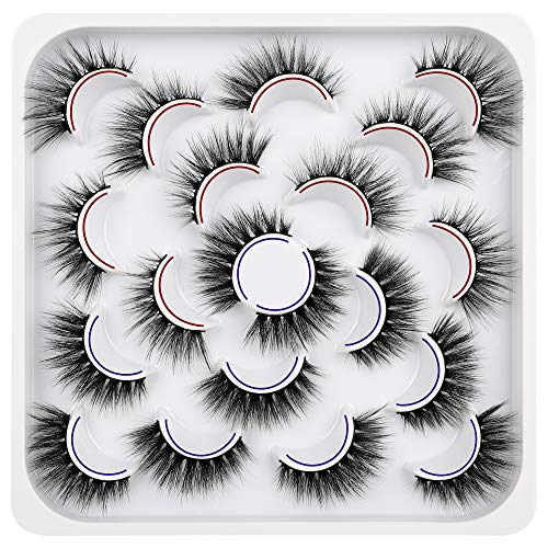Pawotence Mink Lashes Pack Cat Eye Lashes Wispy 18mm False Eyelashes 10 Pairs Natural Faux Mink Lashes 2 Styles 3D Soft Lightweight Reusable Fake Eyelashes Pack