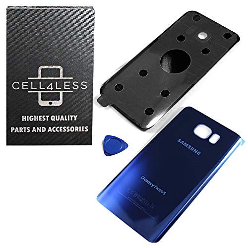 CELL4LESS Replacement Rear Back Glass Back Cover Galaxy Note 5 w/Removal Tool & Pre-Installed Adhesive - Fits N920 Models Any Carrier - 2 Logo (Sapphire Blue)