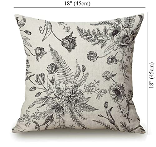 Floral Pattern Bouquets Of Spring Flowers Black And White Cotton Linen Square Throw Waist Pillow Case Decorative Cushion Cover Pillowcase Sofa 18"X 18" #TOP3