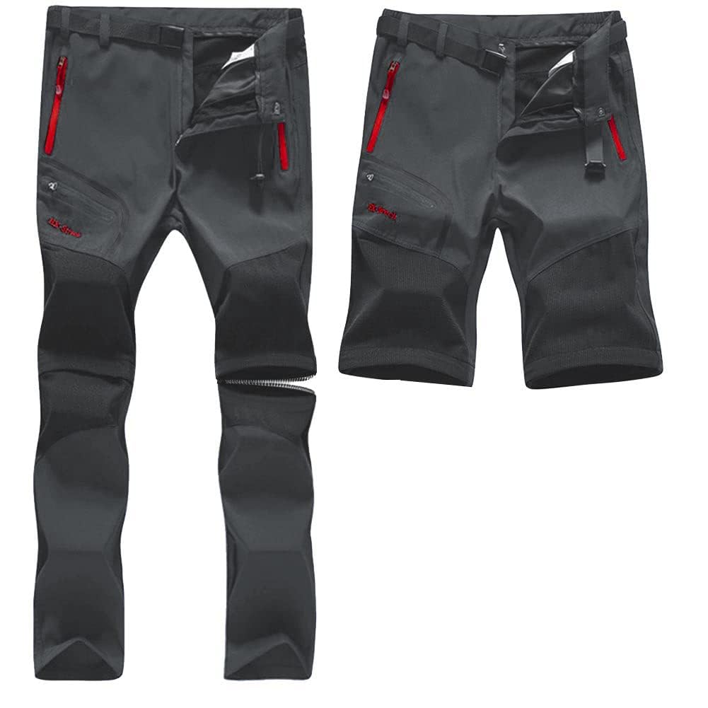 SANMIO Herren Wanderhose Zip Off Atmungsaktiv Wasserdicht Softshellhose Outdoor Funktionshose Trekkinghose Entfernbar Schnell Trockend (mit Gürtel)