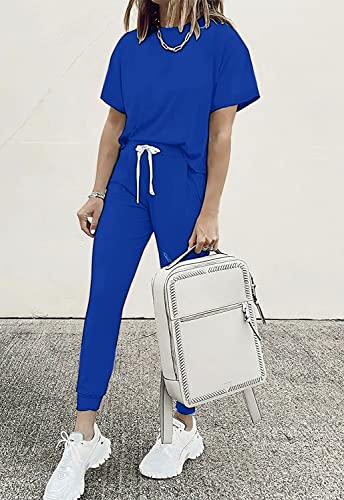 Image of PRETTYGARDEN Women Summer Two Piece Outfits Striped Short Sleeve Pullover and Long Pants Tracksuit Travel Pajama Lounge Set